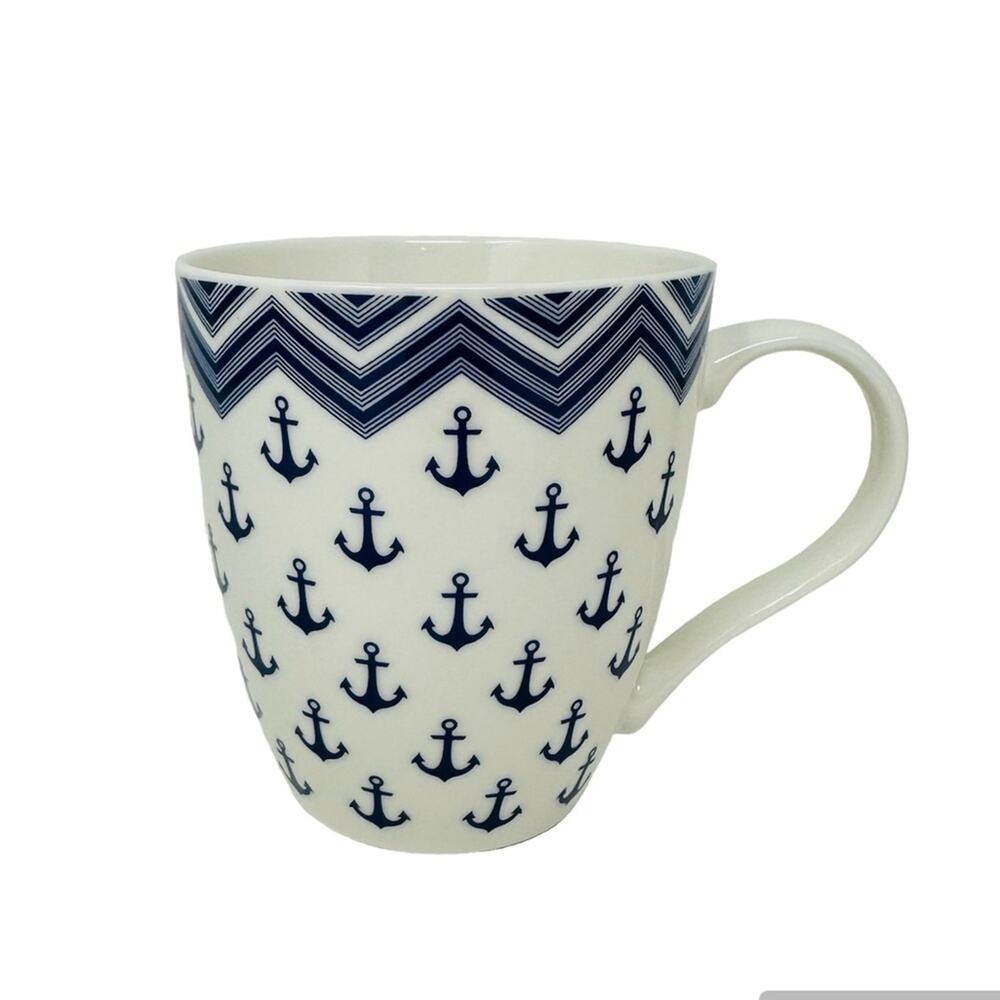 Pfaltzgraff Coastal Nautical Boat Anchor Mug White Blue Coffee Tea